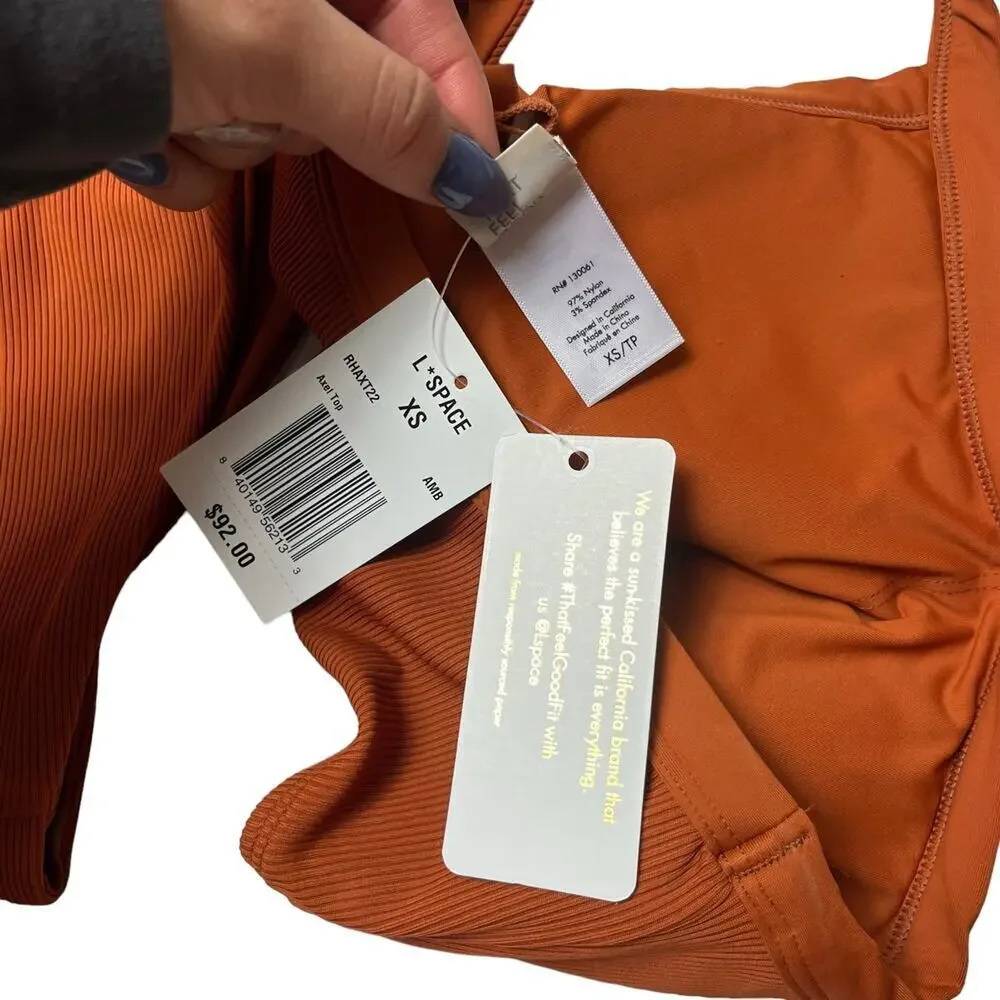 L*SPACE Axel Top Cabana Bottom Bitsy Bikini Amber Ribbed One Shoulder XS NEW - Picture 9 of 11